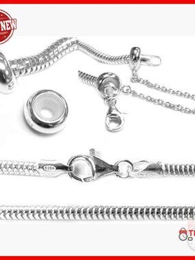 Sterling Silver 3mm Snake Bracelet with Safety Chain for Charms
